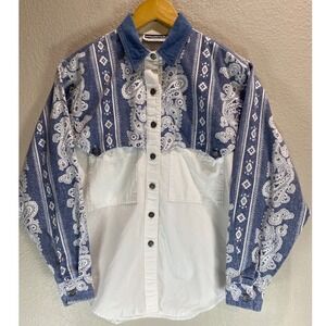 Panhandle Slim Womens Western Shirt S Blue White Paisley Print Cotton Button Up